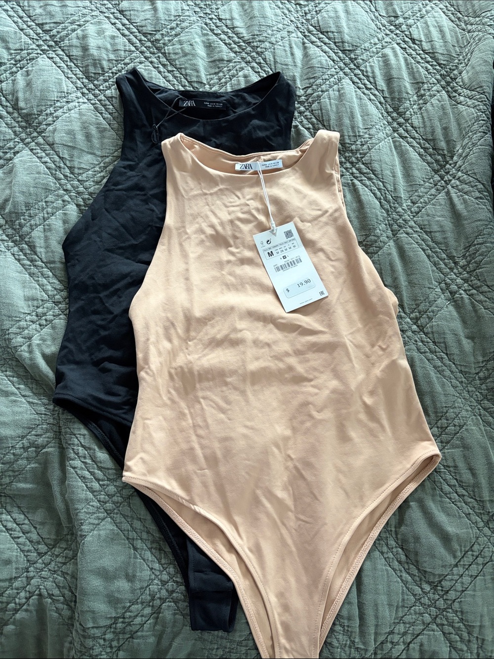 Zara Nude & Black Sleeveless Bodysuits